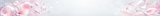 A decorative digital banner or background featuring pink and white abstract bubble-like shapes, feathers, and bokeh effects on a light gray to white gradient field with large empty space in the center.