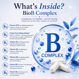 Detailed breakdown of the 8 essential B vitamins in BioTonix Bio B-Complex including Vitamin B12 and Magnafolate active folate.