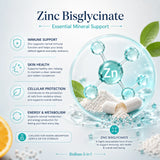 Overview of Zinc Bisglycinate benefits in BioTonix BioBase 5-in-1 for immune support, skin health, and cellular protection.