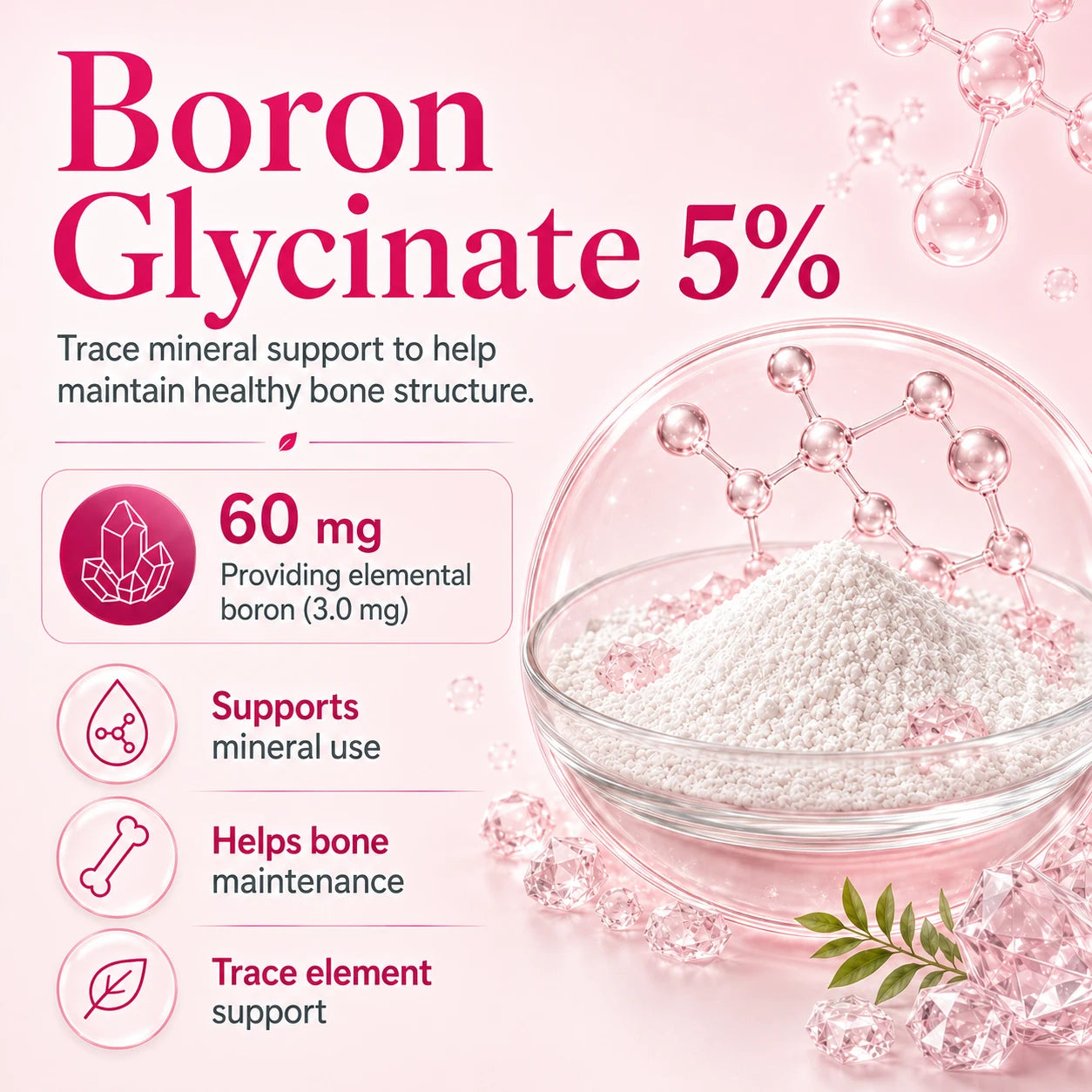 BioTonix BioFemme Osteo 60mg Boron Glycinate 5 percent powder graphic for trace mineral bone maintenance.