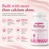 Overview of BioTonix BioFemme Osteo active ingredients including Calcium Bisglycinate, Magnesium, CAS Algae, Vitamin D3, Vitamin K2 MK7, and Boron.