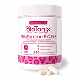 BioTonix BioFemme P.C.O.S supplement tub with capsules for ovarian support and cycle regularity.