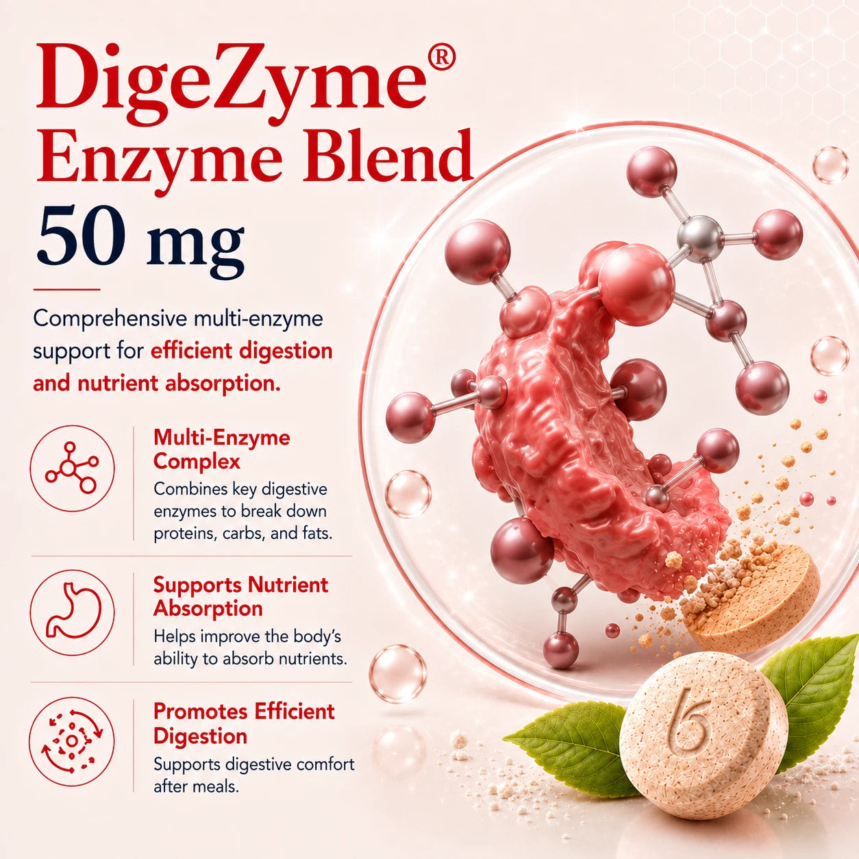 BioTonix BioGut Restore 50mg DigeZyme multi-enzyme complex for protein, carb, and fat digestion.