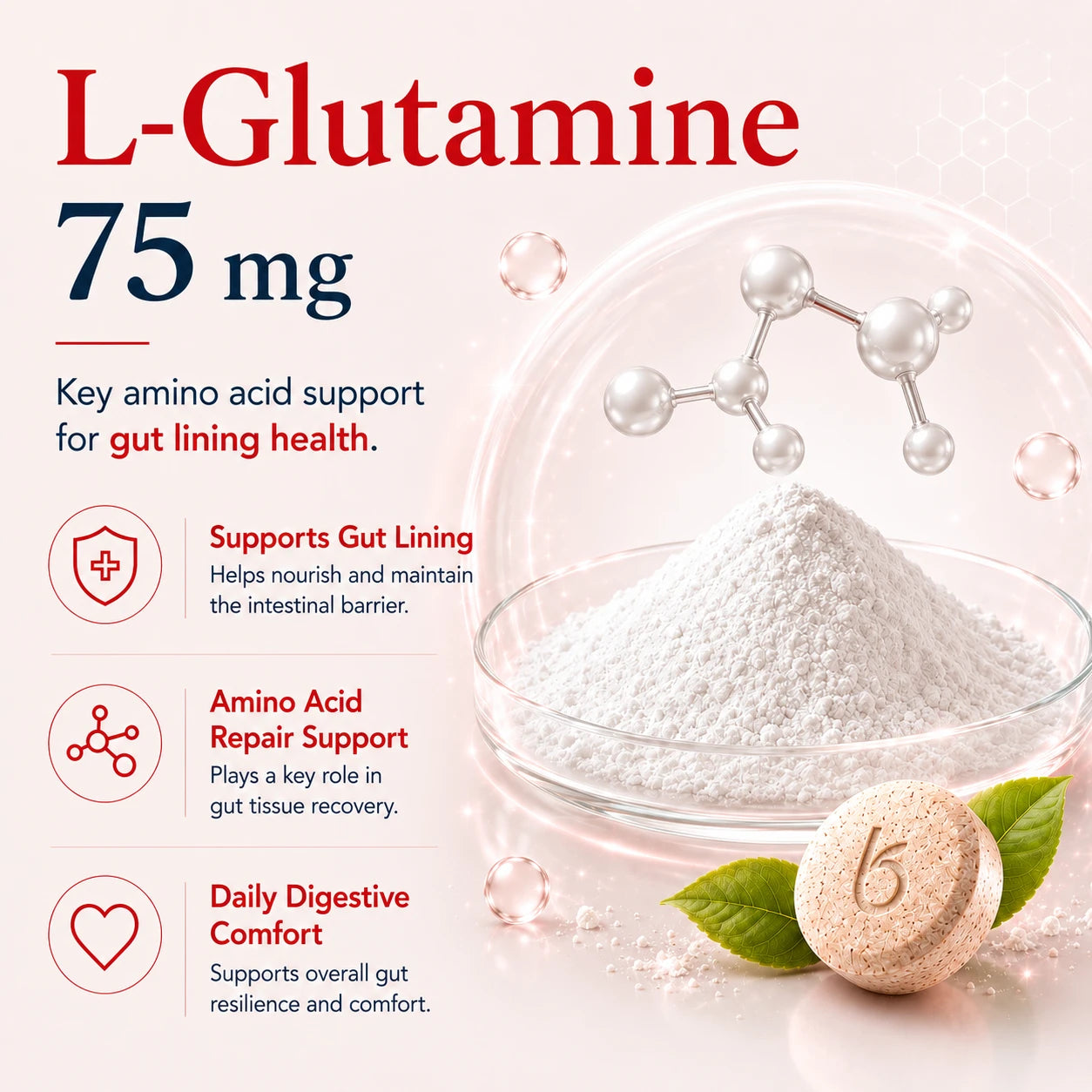 BioTonix BioGut Restore 75mg L-Glutamine amino acid powder for gut lining health and intestinal barrier support.
