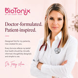 Dr. Terry Ann founder of BioTonix posing with a stethoscope, emphasizing doctor-formulated bone health supplements for women.