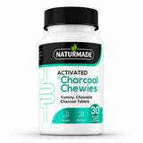 Naturmade Activated Charcoal Chewies 30 chewable tablets bottle front view.
