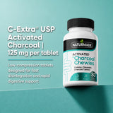 Naturmade Charcoal Chewies 30s bottle displaying fast disintegration and rapid digestive support benefits.
