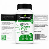 Naturmade Activated CharcoCaps 60 plus 20 free capsules value pack bottle showing debloat and detox support label
