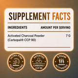 Supplement facts label for Naturmade Charco-Max listing 7g Carbopal CCP90 activated charcoal powder per serving.