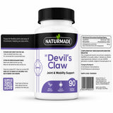 Naturmade Devil's Claw 90 tablets bottle showing full label with joint and mobility support benefits
