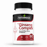 Naturmade Ginseng Complex bottle containing 60 capsules for vitality and mental focus.
