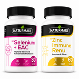 Naturmade Selenium + EAC and Zinc Immune Renu thyroid support bundle supplement bottles side by side
